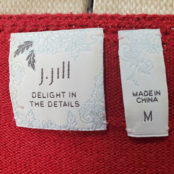 J Jill Red Cotton/Alpaca Blend Embroidered Button-up Cardigan Size Medium - Picture 4 of 8